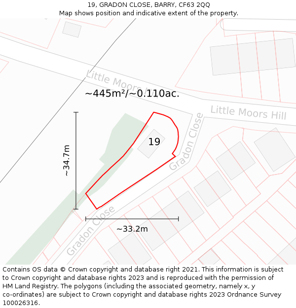 19, GRADON CLOSE, BARRY, CF63 2QQ: Plot and title map