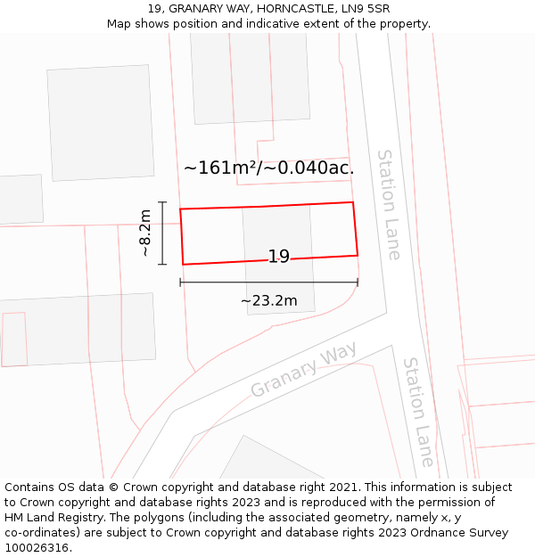 19, GRANARY WAY, HORNCASTLE, LN9 5SR: Plot and title map