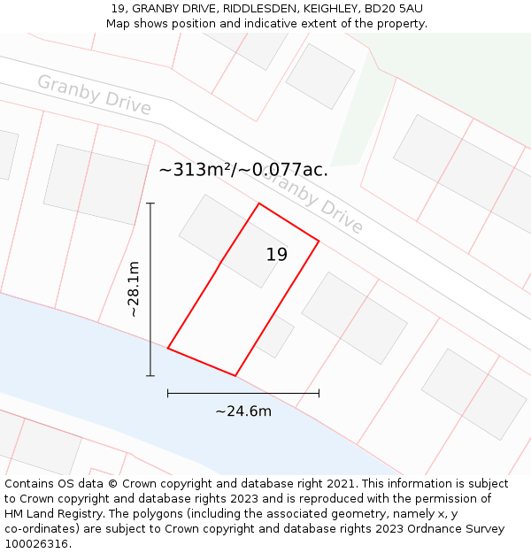 19, GRANBY DRIVE, RIDDLESDEN, KEIGHLEY, BD20 5AU: Plot and title map