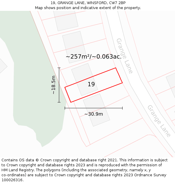 19, GRANGE LANE, WINSFORD, CW7 2BP: Plot and title map
