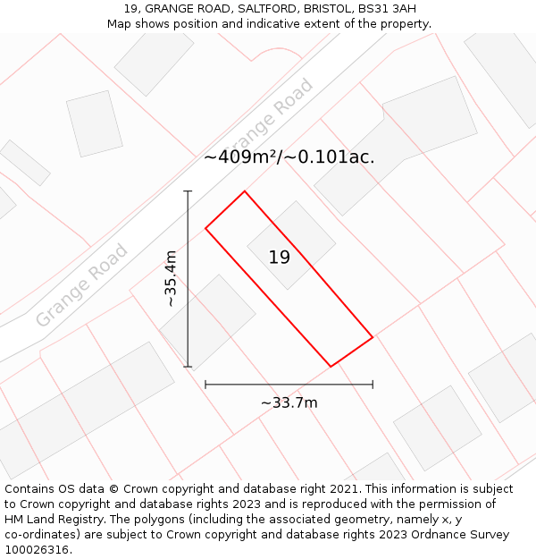 19, GRANGE ROAD, SALTFORD, BRISTOL, BS31 3AH: Plot and title map
