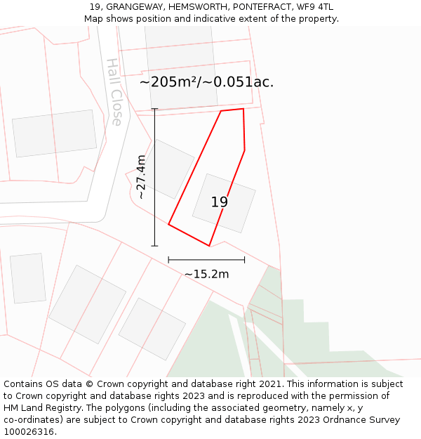 19, GRANGEWAY, HEMSWORTH, PONTEFRACT, WF9 4TL: Plot and title map