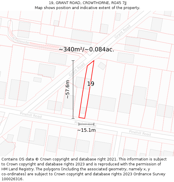 19, GRANT ROAD, CROWTHORNE, RG45 7JJ: Plot and title map