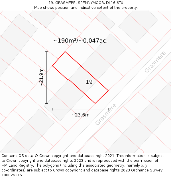 19, GRASMERE, SPENNYMOOR, DL16 6TX: Plot and title map