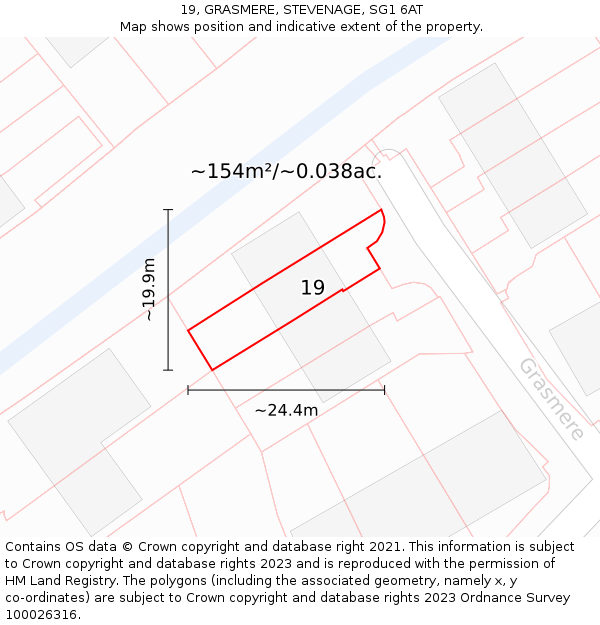 19, GRASMERE, STEVENAGE, SG1 6AT: Plot and title map