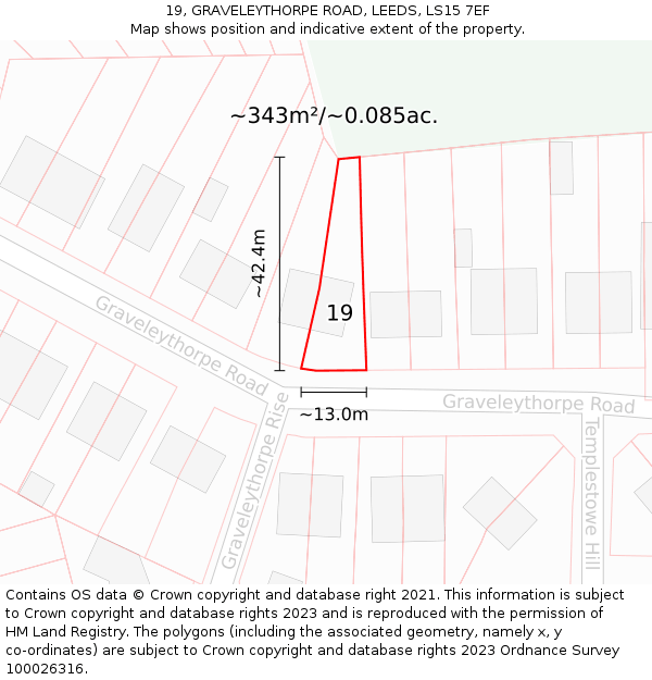 19, GRAVELEYTHORPE ROAD, LEEDS, LS15 7EF: Plot and title map