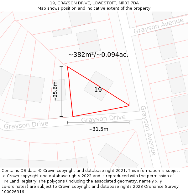 19, GRAYSON DRIVE, LOWESTOFT, NR33 7BA: Plot and title map