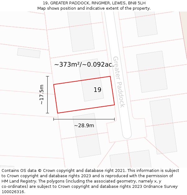 19, GREATER PADDOCK, RINGMER, LEWES, BN8 5LH: Plot and title map