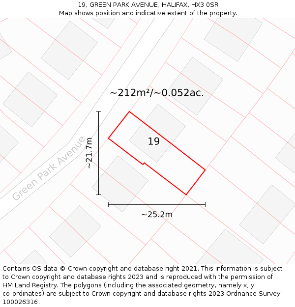 19, GREEN PARK AVENUE, HALIFAX, HX3 0SR: Plot and title map