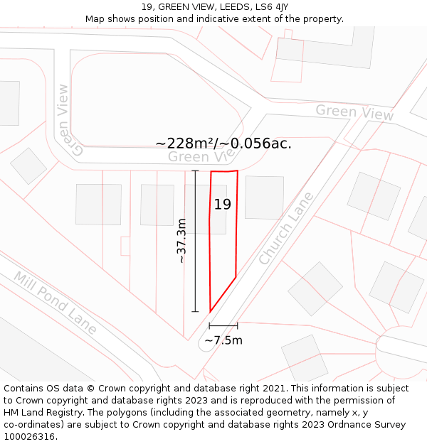 19, GREEN VIEW, LEEDS, LS6 4JY: Plot and title map