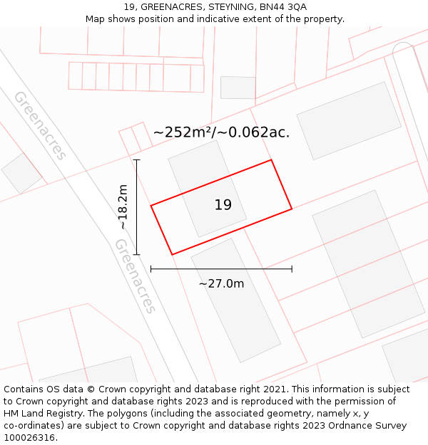 19, GREENACRES, STEYNING, BN44 3QA: Plot and title map