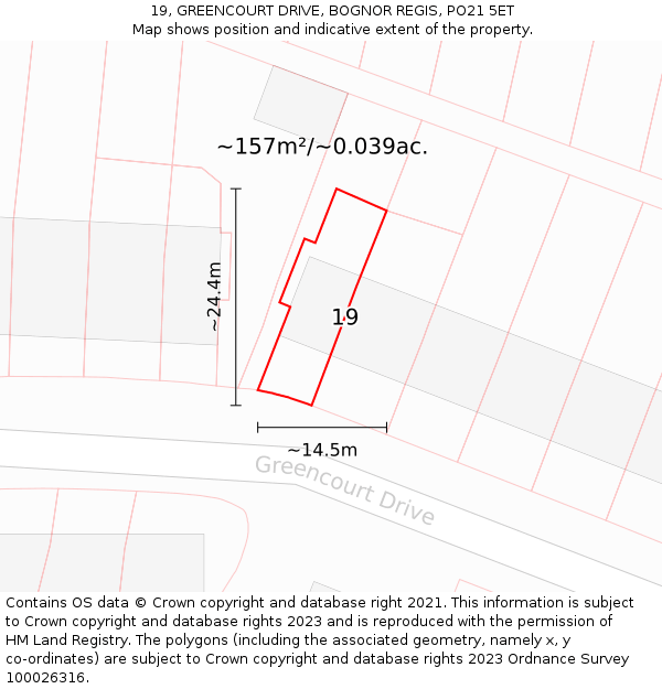 19, GREENCOURT DRIVE, BOGNOR REGIS, PO21 5ET: Plot and title map