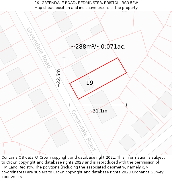 19, GREENDALE ROAD, BEDMINSTER, BRISTOL, BS3 5EW: Plot and title map