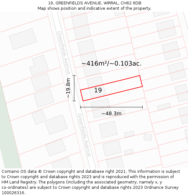 19, GREENFIELDS AVENUE, WIRRAL, CH62 6DB: Plot and title map