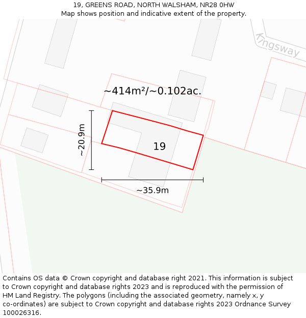 19, GREENS ROAD, NORTH WALSHAM, NR28 0HW: Plot and title map