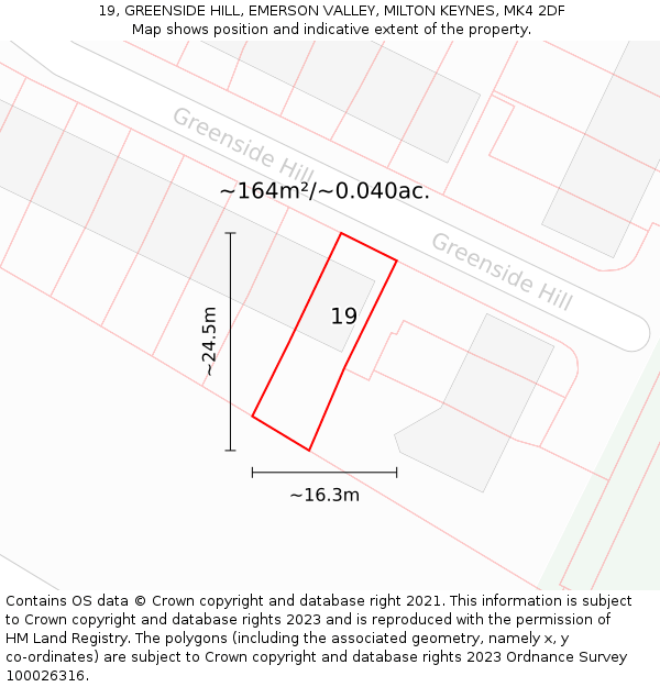 19, GREENSIDE HILL, EMERSON VALLEY, MILTON KEYNES, MK4 2DF: Plot and title map