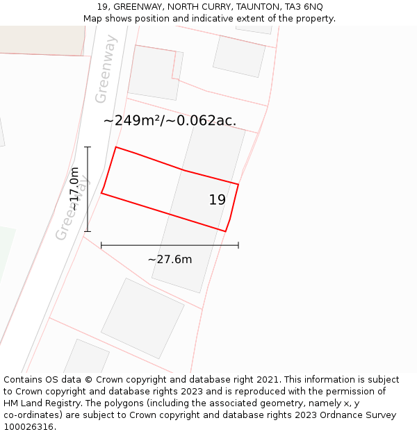 19, GREENWAY, NORTH CURRY, TAUNTON, TA3 6NQ: Plot and title map