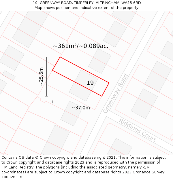 19, GREENWAY ROAD, TIMPERLEY, ALTRINCHAM, WA15 6BD: Plot and title map