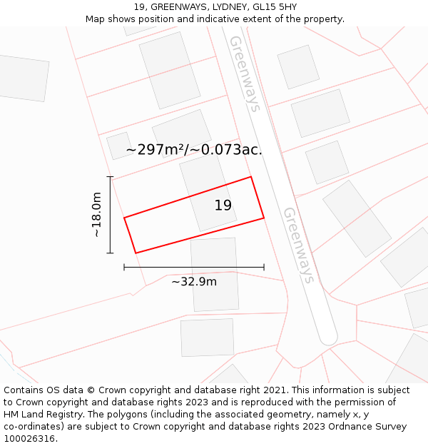 19, GREENWAYS, LYDNEY, GL15 5HY: Plot and title map