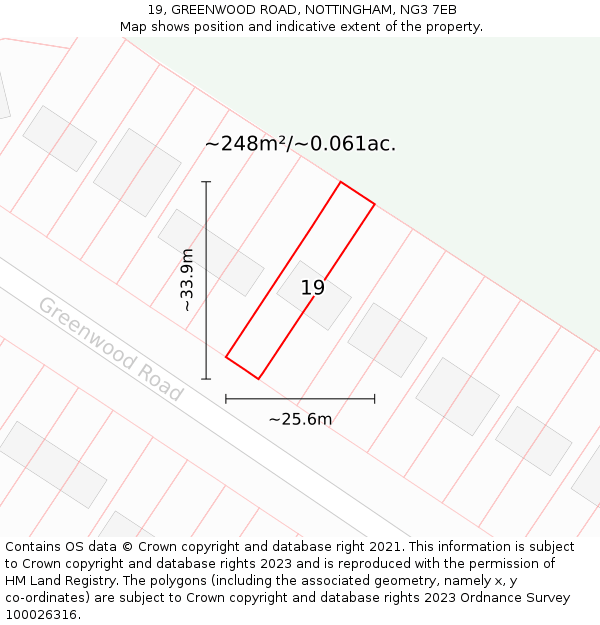 19, GREENWOOD ROAD, NOTTINGHAM, NG3 7EB: Plot and title map