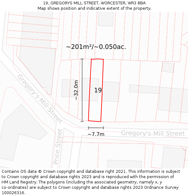 19, GREGORYS MILL STREET, WORCESTER, WR3 8BA: Plot and title map