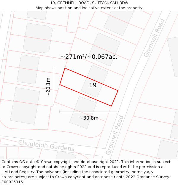 19, GRENNELL ROAD, SUTTON, SM1 3DW: Plot and title map