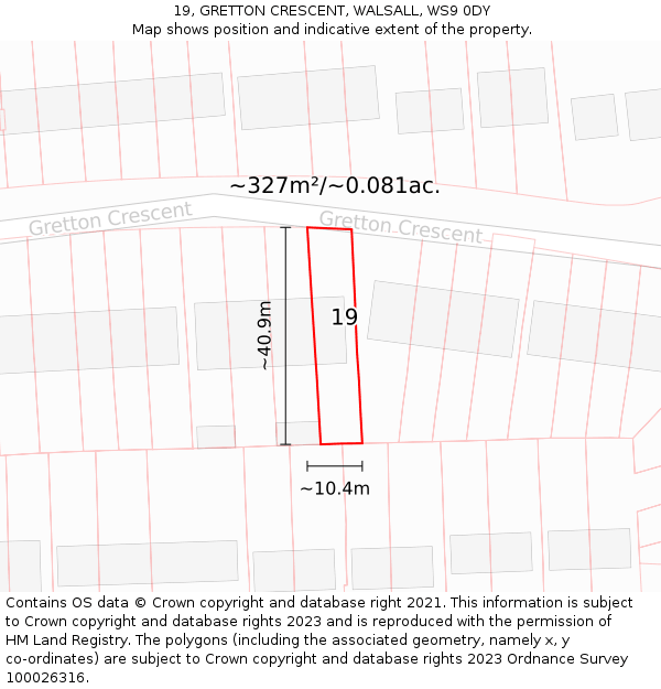 19, GRETTON CRESCENT, WALSALL, WS9 0DY: Plot and title map