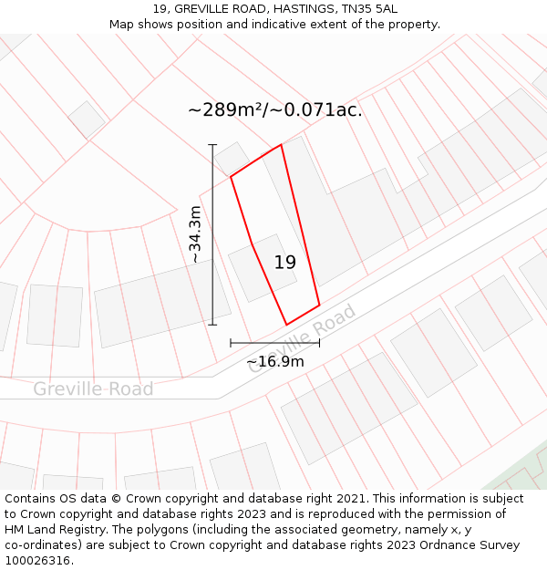 19, GREVILLE ROAD, HASTINGS, TN35 5AL: Plot and title map