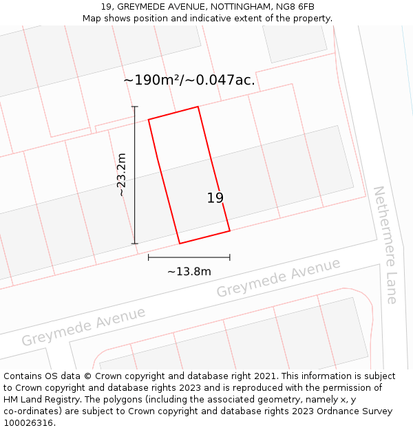 19, GREYMEDE AVENUE, NOTTINGHAM, NG8 6FB: Plot and title map
