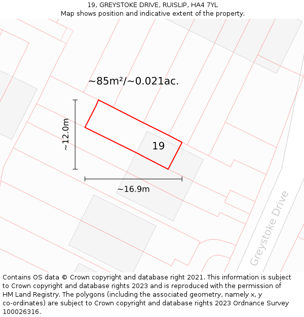 19, GREYSTOKE DRIVE, RUISLIP, HA4 7YL: Plot and title map