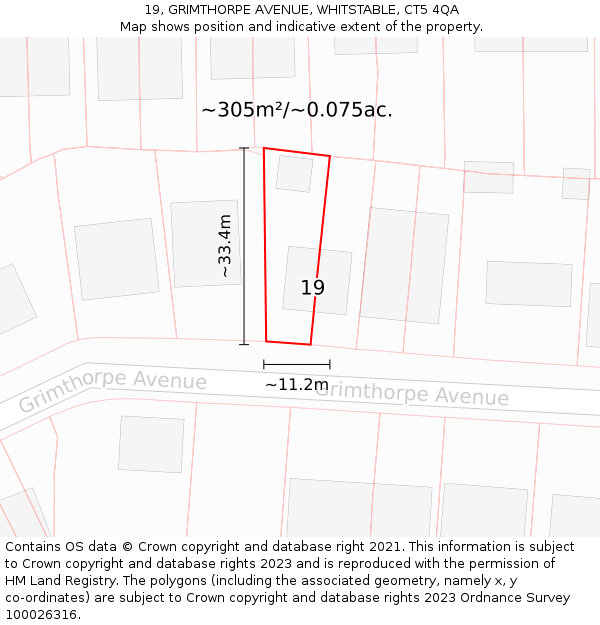 19, GRIMTHORPE AVENUE, WHITSTABLE, CT5 4QA: Plot and title map