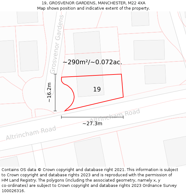 19, GROSVENOR GARDENS, MANCHESTER, M22 4XA: Plot and title map
