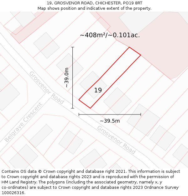 19, GROSVENOR ROAD, CHICHESTER, PO19 8RT: Plot and title map