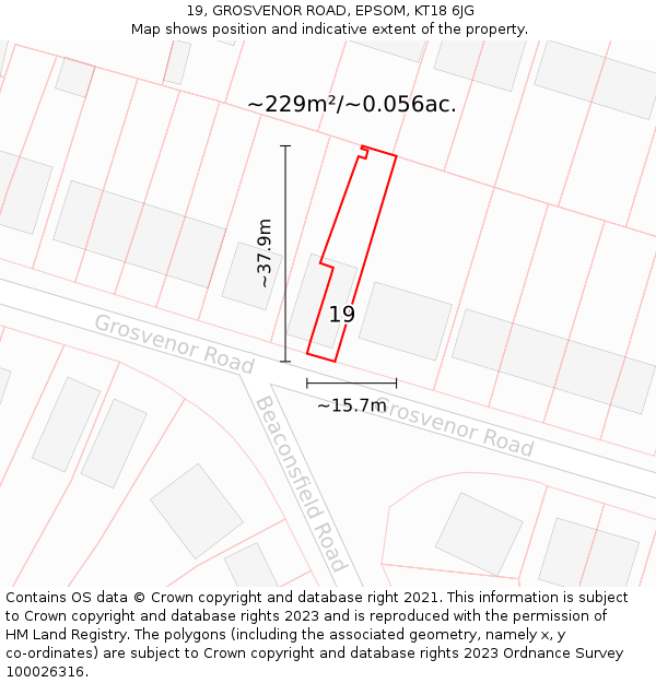19, GROSVENOR ROAD, EPSOM, KT18 6JG: Plot and title map