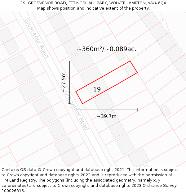 19, GROSVENOR ROAD, ETTINGSHALL PARK, WOLVERHAMPTON, WV4 6QX: Plot and title map