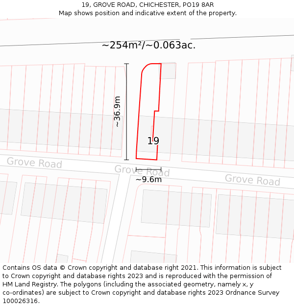 19, GROVE ROAD, CHICHESTER, PO19 8AR: Plot and title map