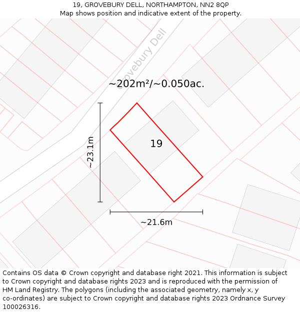 19, GROVEBURY DELL, NORTHAMPTON, NN2 8QP: Plot and title map