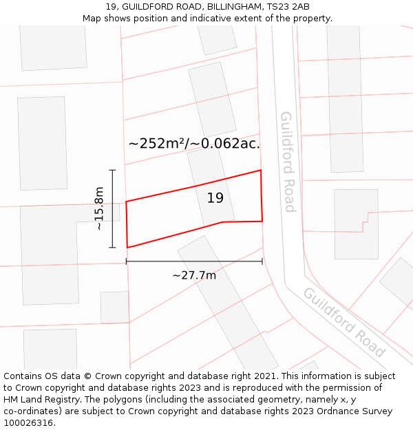 19, GUILDFORD ROAD, BILLINGHAM, TS23 2AB: Plot and title map