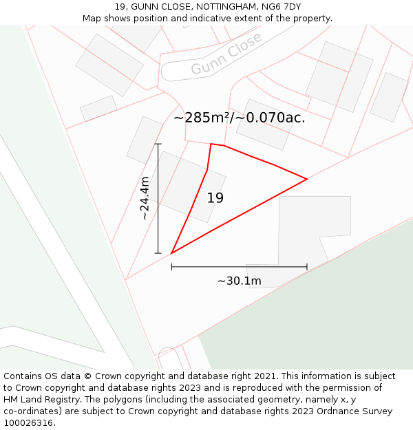 19, GUNN CLOSE, NOTTINGHAM, NG6 7DY: Plot and title map