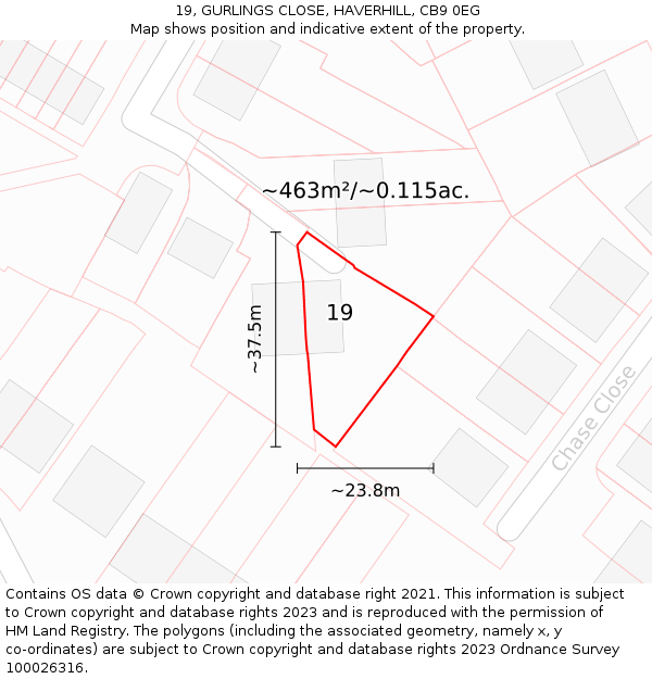 19, GURLINGS CLOSE, HAVERHILL, CB9 0EG: Plot and title map
