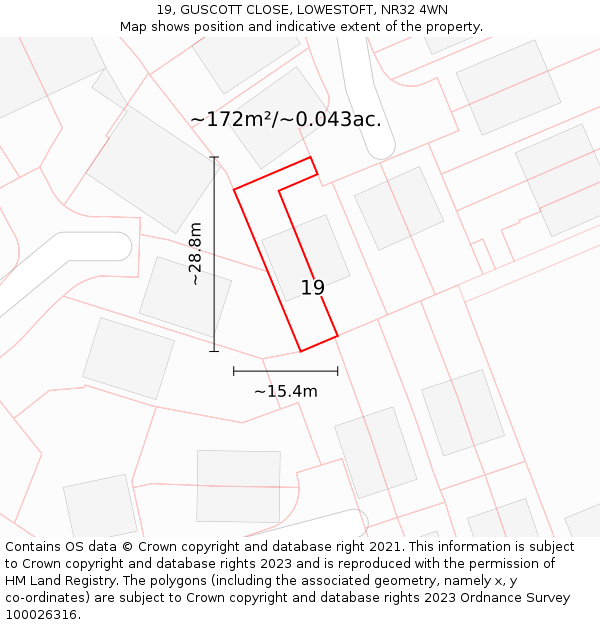 19, GUSCOTT CLOSE, LOWESTOFT, NR32 4WN: Plot and title map