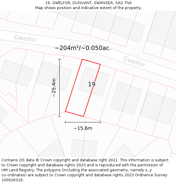 19, GWELFOR, DUNVANT, SWANSEA, SA2 7NX: Plot and title map