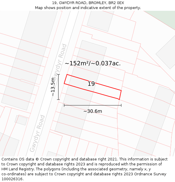 19, GWYDYR ROAD, BROMLEY, BR2 0EX: Plot and title map
