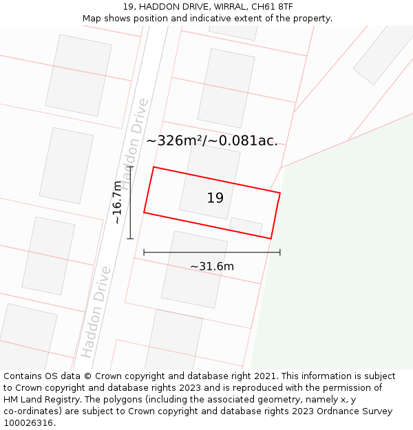 19, HADDON DRIVE, WIRRAL, CH61 8TF: Plot and title map