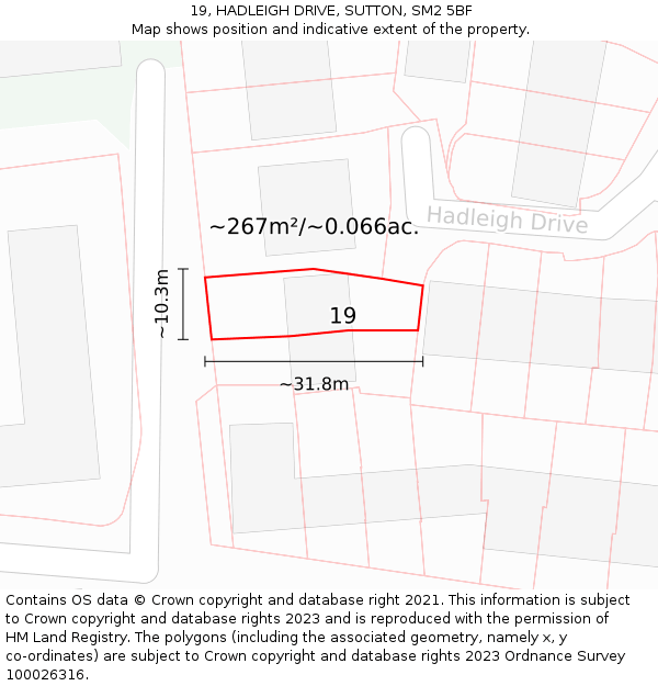 19, HADLEIGH DRIVE, SUTTON, SM2 5BF: Plot and title map