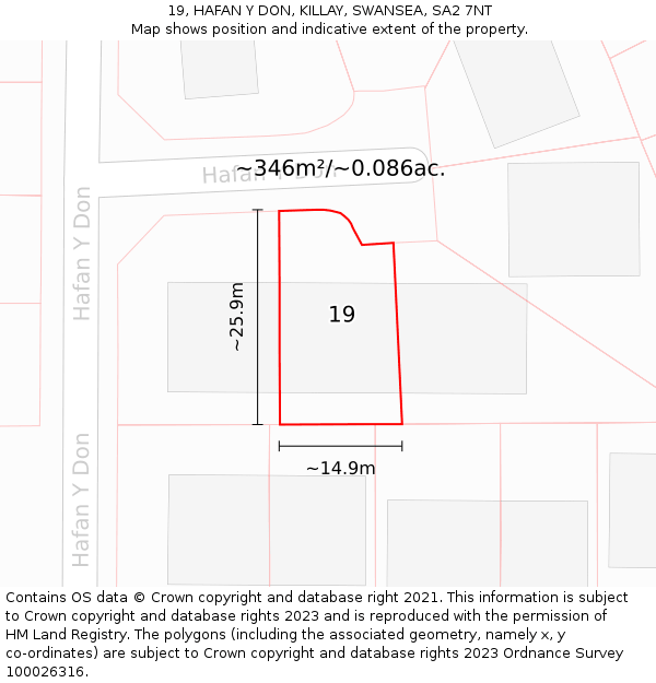 19, HAFAN Y DON, KILLAY, SWANSEA, SA2 7NT: Plot and title map