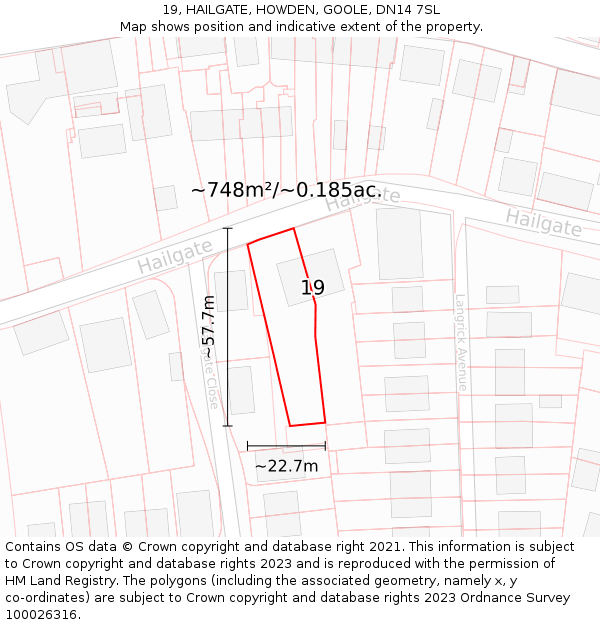 19, HAILGATE, HOWDEN, GOOLE, DN14 7SL: Plot and title map