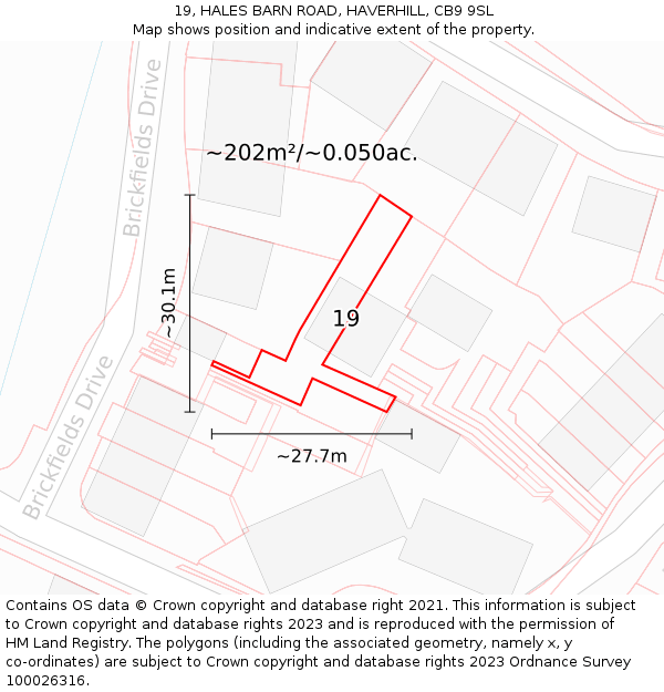 19, HALES BARN ROAD, HAVERHILL, CB9 9SL: Plot and title map