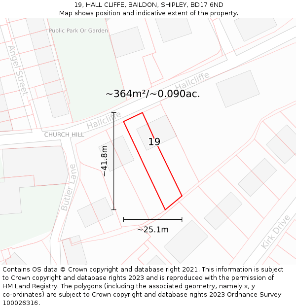 19, HALL CLIFFE, BAILDON, SHIPLEY, BD17 6ND: Plot and title map