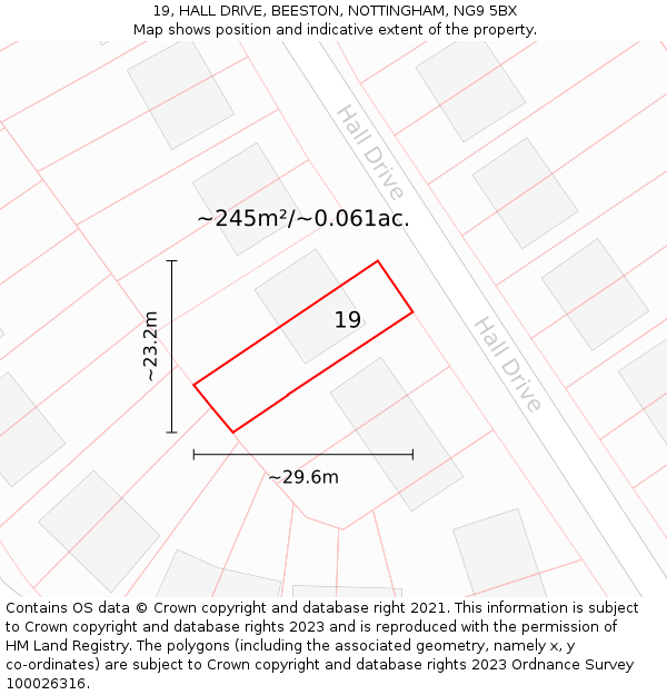 19, HALL DRIVE, BEESTON, NOTTINGHAM, NG9 5BX: Plot and title map